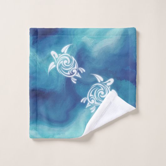 Witte schildpadden in Blauwe Oceaan Waterverf Naam Bad Handdoek (Wasdoekje)