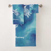 Witte schildpadden in Blauwe Oceaan Waterverf Naam