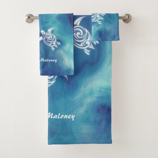 Witte schildpadden in Blauwe Oceaan Waterverf Naam Bad Handdoek (Insitu)