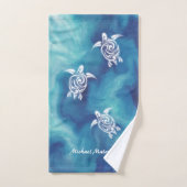 Witte schildpadden in Blauwe Oceaan Waterverf Naam Bad Handdoek (Handdoek)