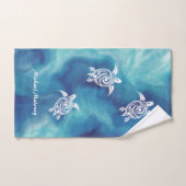 Witte schildpadden in Blauwe Oceaan Waterverf Naam Bad Handdoek (Handdoek)