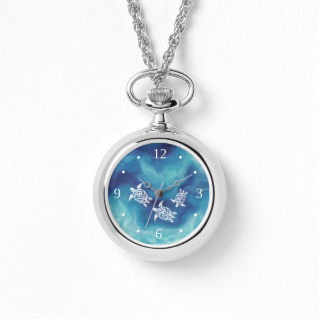Witte schildpadden in blauwe oceaancijfers horloge (Voorkant)