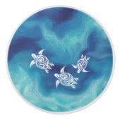Witte schildpadden in de Blauwe Oceaan Keramische Knop (Voorkant)