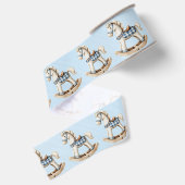 Witte Schommelpaard Blauw Geruit Zadel Grosgrain Lint (Achterkant)
