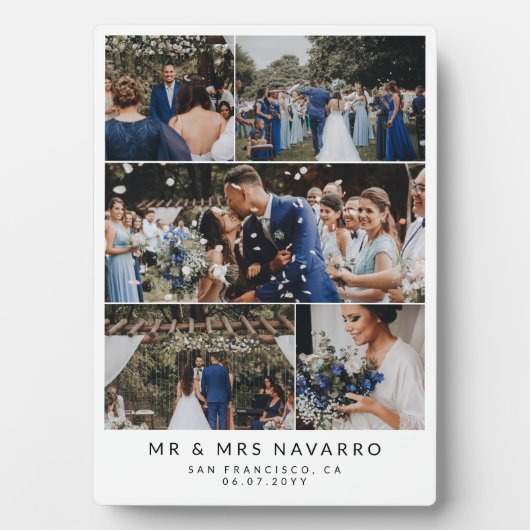 Witte Schone Mr & Mrs Bruiloft Fotocollage Fotoplaat (voorkant)