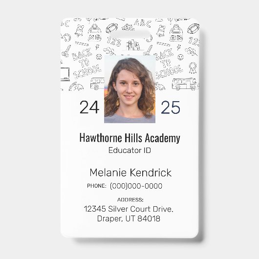 Witte School Iconen Homeschool Educator ID Badge (Voorzijde)