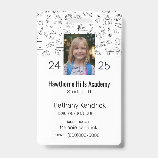 Witte School Iconen Homeschool Student ID Badge (Voorkant)