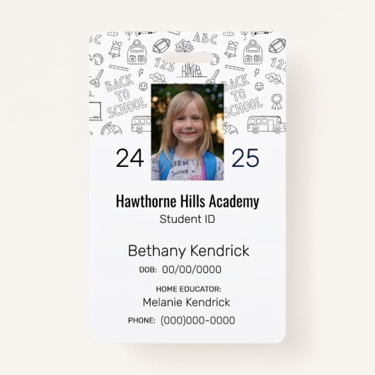 Witte School Iconen Homeschool Student ID Badge (Voorkant)