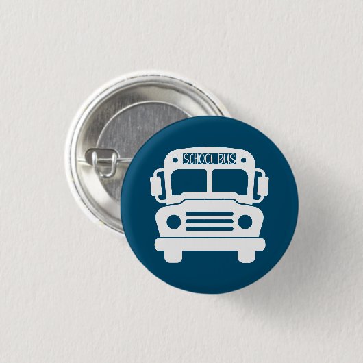 Witte schoolbus op blauwe achtergrond ronde button 3,2 cm (Voorkant /achterkant)