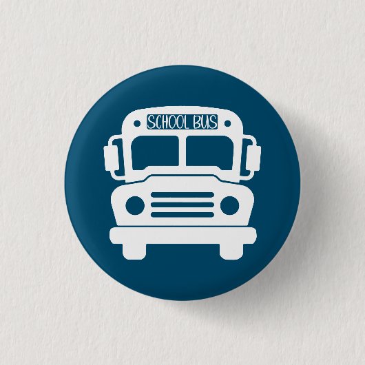 Witte schoolbus op blauwe achtergrond ronde button 3,2 cm (Voorkant)