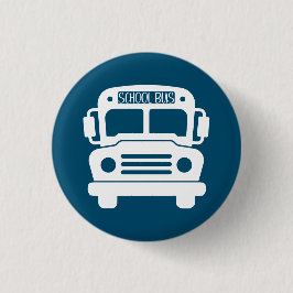Witte schoolbus op blauwe achtergrond ronde button 3,2 cm