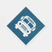 Witte schoolbus op blauwe achtergrond servet (Hoek)