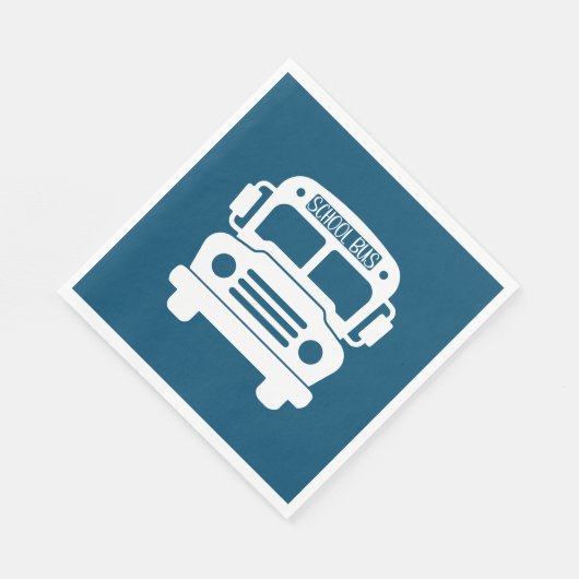 Witte schoolbus op blauwe achtergrond servet (Hoek)