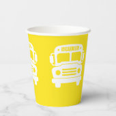 Witte schoolbus op gele achtergrond papieren bekers (Achterkant)