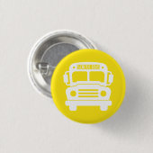 Witte schoolbus op gele achtergrond ronde button 3,2 cm (Voorkant /achterkant)