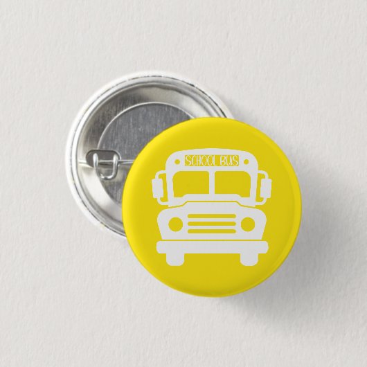 Witte schoolbus op gele achtergrond ronde button 3,2 cm (Voorkant /achterkant)