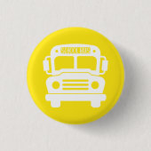 Witte schoolbus op gele achtergrond ronde button 3,2 cm (Voorkant)