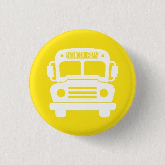Witte schoolbus op gele achtergrond ronde button 3,2 cm (Voorkant)