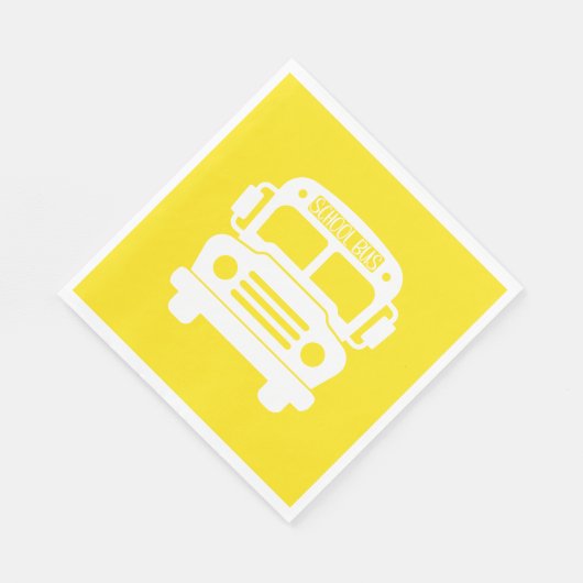 Witte schoolbus op gele achtergrond servet (Hoek)