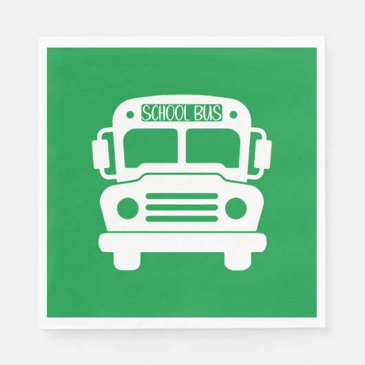 Witte schoolbus op groene achtergrond servet (Voorkant)