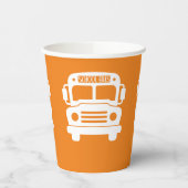 Witte schoolbus op Oranje achtergrond Papieren Bekers (Links)