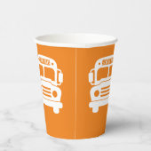 Witte schoolbus op Oranje achtergrond Papieren Bekers (Rechts)