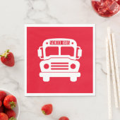 Witte schoolbus op rode achtergrond servet (Insitu)