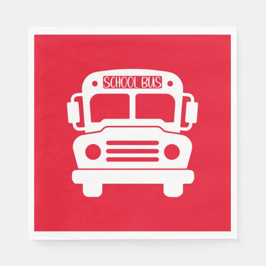 Witte schoolbus op rode achtergrond servet (Voorkant)