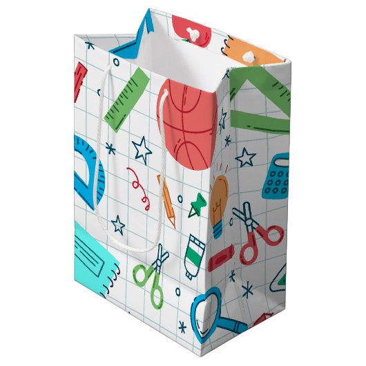 Witte schoolspullen voor terug naar school medium cadeauzakje (Voorkant Gekanteld)