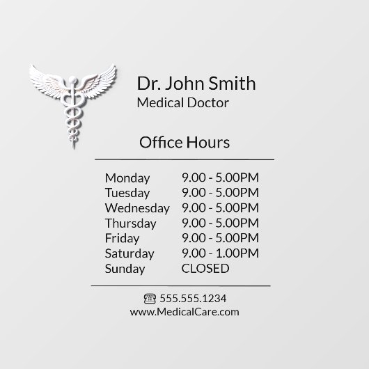 Witte Schoon Medische Caduceus Openingstijden Raamsticker (Vel)