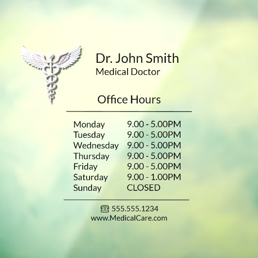 Witte Schoon Medische Caduceus Openingstijden Raamsticker (Vel 3)