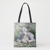 Witte Schotse Hoogland kalf in Daisy Meadow Tote Bag (Voorkant)