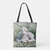 Witte Schotse Hoogland kalf in Daisy Meadow Tote Bag (Achterkant)