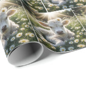 Witte Schotse Hoogland kalf in madeliefjes Cadeaupapier (Rol Hoek)