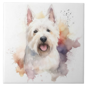 Witte Schotse Terrier, huisdier hond, aquarel Tegeltje