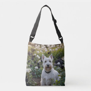 Witte Schotse Terriër met zwarte witte Rozen, Crossbody Tas