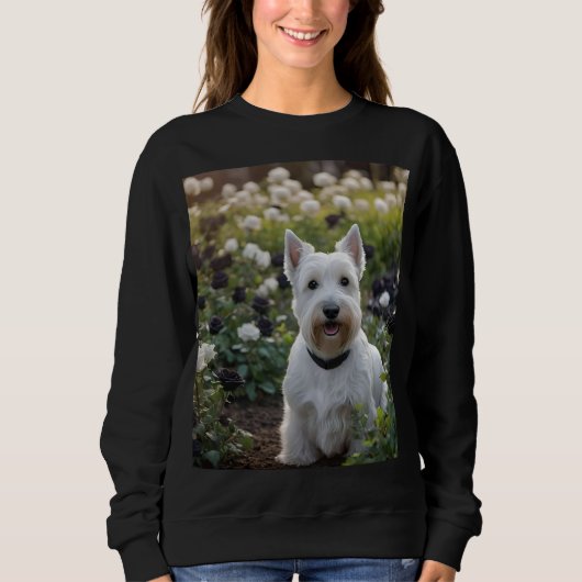 Witte Schotse Terrier Met Zwarte Witte Rozen, Trui (Voorkant)