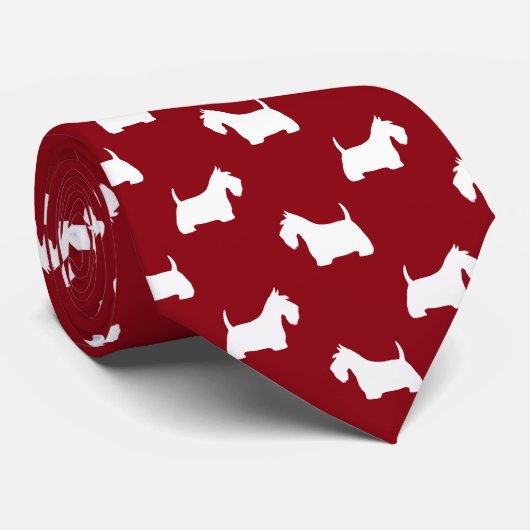 Witte Schotse Terrier Silhouetten Patroon Rood Stropdas (Opgerold)