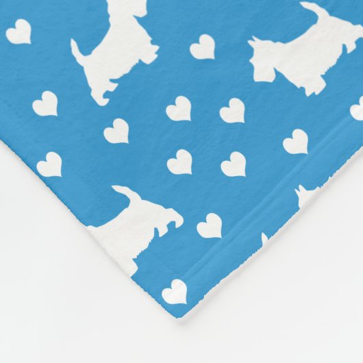 Witte Schotse Terriers (Scottie Dogs) Blue Fleece Deken (Hoek)