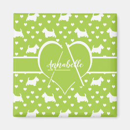 Witte Schotse Terriers (Scottie Dogs) Lime Green Magneet