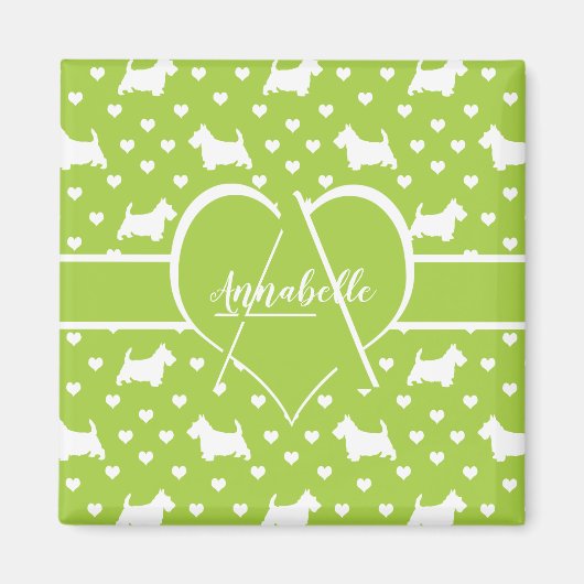 Witte Schotse Terriers (Scottie Dogs) Lime Green Magneet (Voorkant)