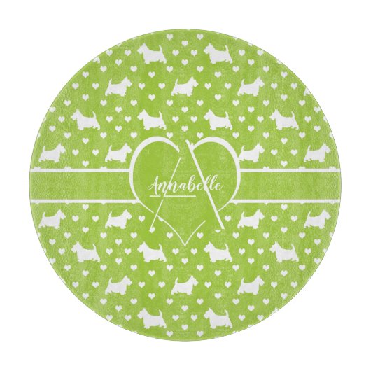 Witte Schotse Terriers (Scottie Dogs) Lime Green Snijplank (Voorkant)