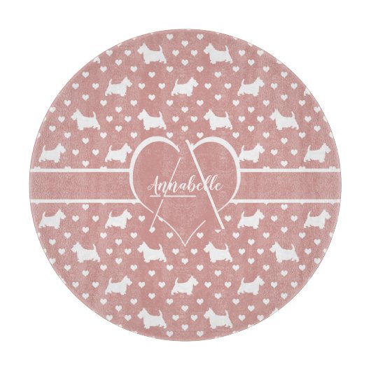 Witte Schotse Terriers (Scottie Dogs) - Roze Snijplank (Voorkant)