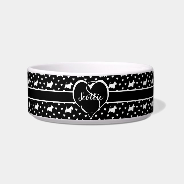 Witte Schotse Terriers (Scottie Dogs) - Zwart Voerbakje (Voorkant)