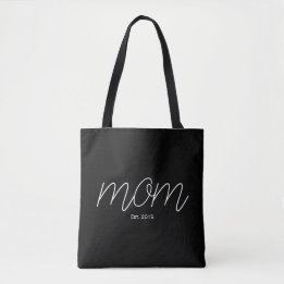 Witte Schrift Oprichtingsjaar Moeder Zwart Tote Bag