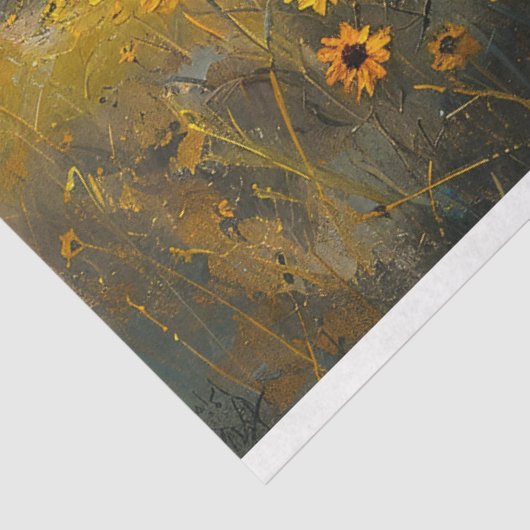 Witte Schuur Geel Bloemenveld Rustieke Decoupage Tissuepapier (Detail)