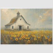 Witte Schuur Geel Bloemenveld Rustieke Decoupage Tissuepapier (Voorkant)