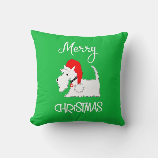 Witte Scottie Dog Cute Festive Hondenliefhebbers Kussen (Voorkant)