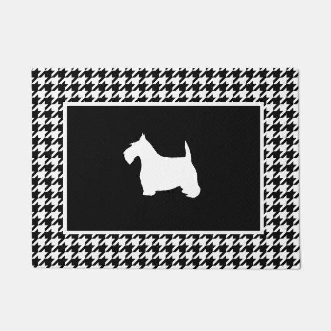 Witte Scottie op Houndstooth Deurmat (Voorkant)