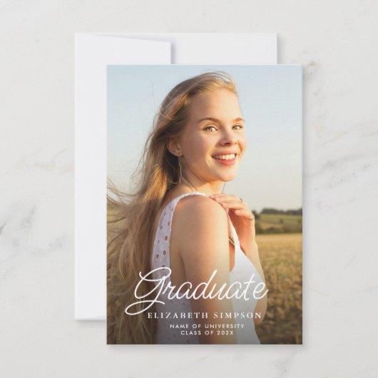 witte script afstuderen aankondiging foto kaart (Voorkant)